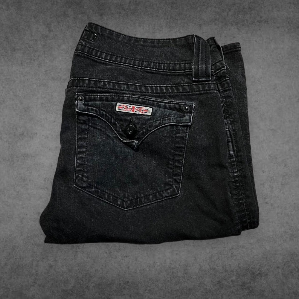 Hudson Womens Y2K Black Denim Flare Jeans UK Flag Vintage Streetwear Size 29